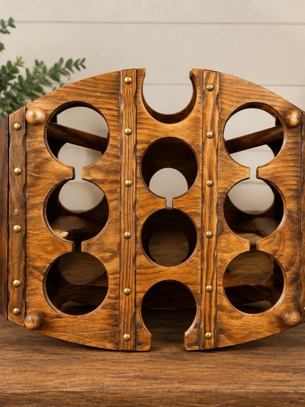 Rustic Wooden Wine Rack - Brown Finish